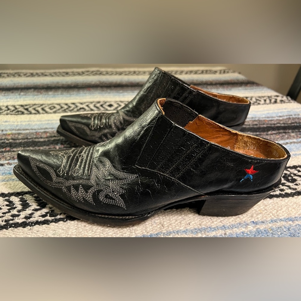 black leather snip toe mules size 8.5